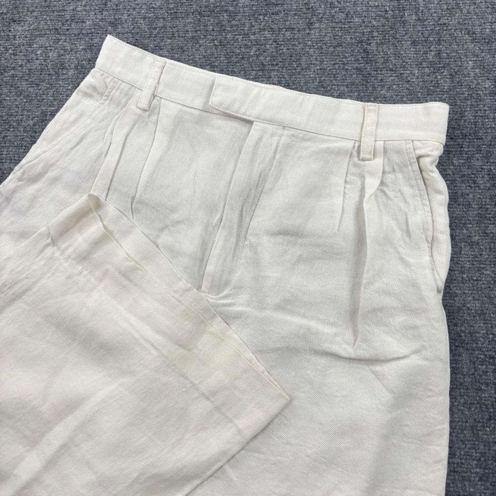Zara Pleated Wide Leg Pants Size Large Cream Linen Blend High Rise Women's